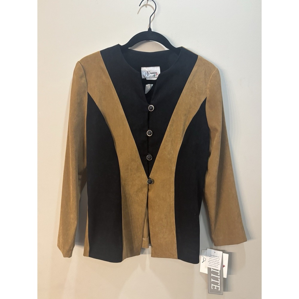 Vintage 80s D.J. Summers Brown Black Color Block Faux Suede Retro Long Sz 6P NWT